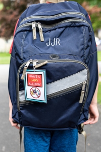 Food Allergy Tags can be pinned or hung on bookbags for kids with food allergies.