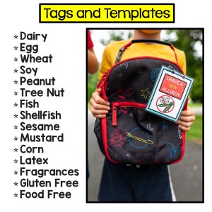 Food Allergy Tags for kids have many different options for different food allergies including the top 9 food allergies and gluten free