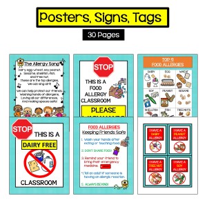 Food Allergy Awareness Education Posters for Teachers, Schools, and students. 